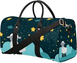 Cute White Sheep Travel Duffel Bag for Women Men Waterproof Foldable Overnight Weekender Bag Large Capacity Sports Gym Bag