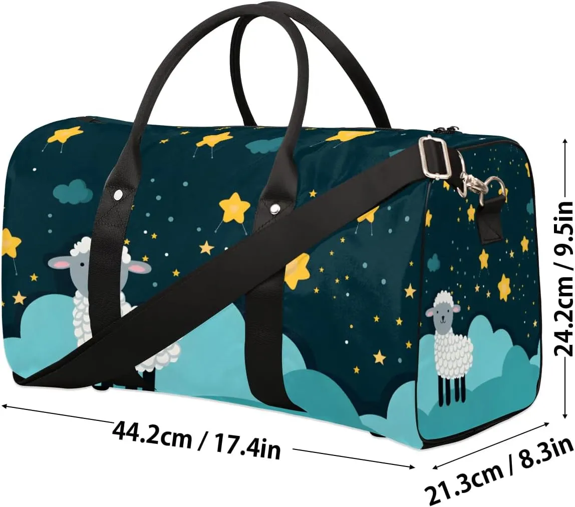 Cute White Sheep Travel Duffel Bag for Women Men Waterproof Foldable Overnight Weekender Bag Large Capacity Sports Gym Bag