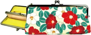 Cute Women's Wallets [ Made in Japan ] Double Kiss Locks with Traditional Edo Komon Design (Modern camellia (ivory)) pink