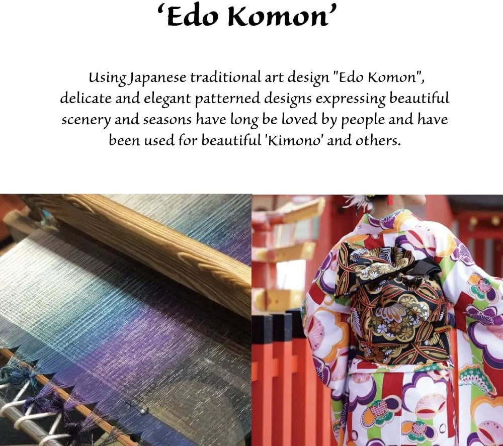 Cute Women's Wallets [ Made in Japan ] Double Kiss Locks with Traditional Edo Komon Design (Modern camellia (ivory)) pink