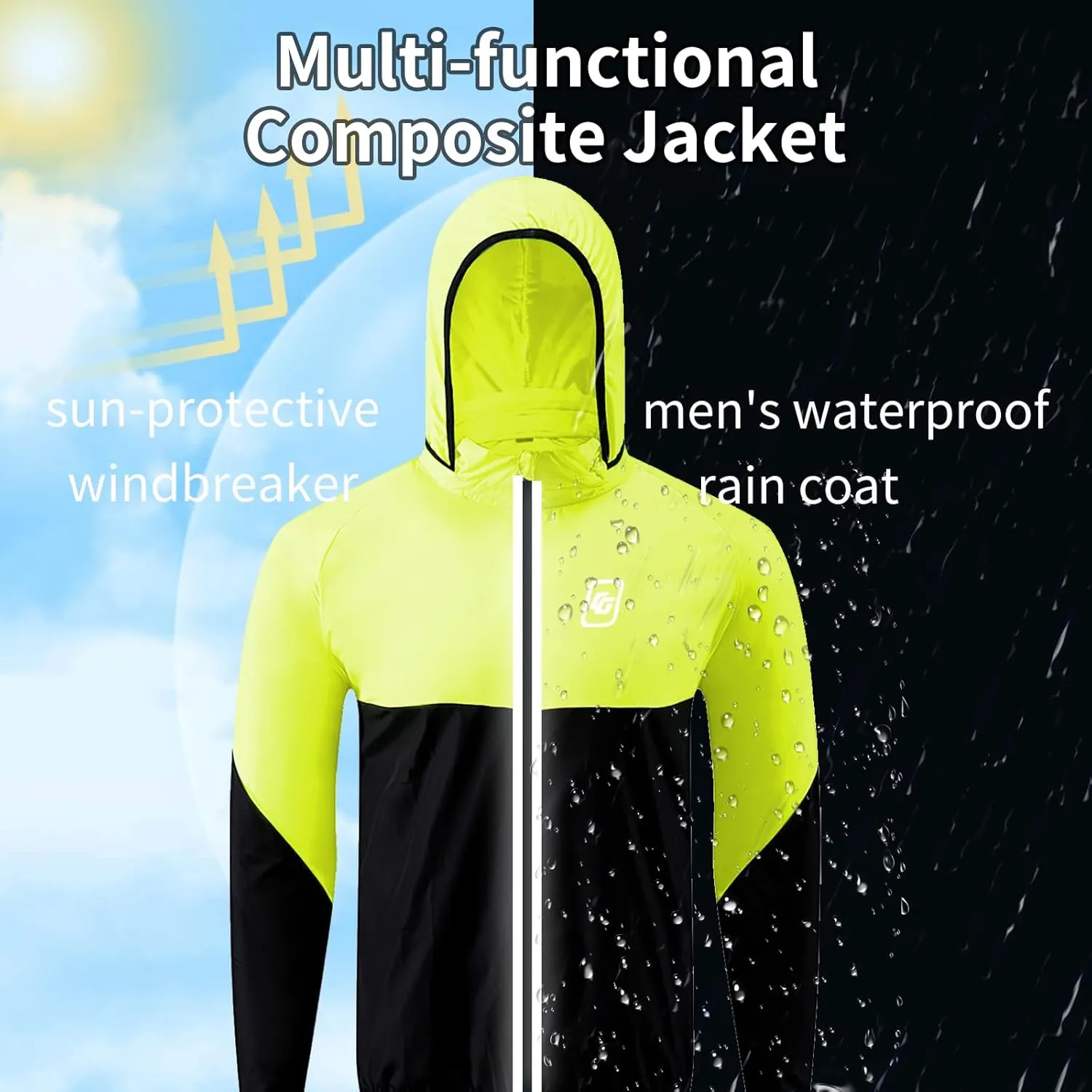 Cycling Rain Jacket Mens Lightweight Running Windbreaker Hooded Waterproof Hiking Travel Rain Coats Reflective