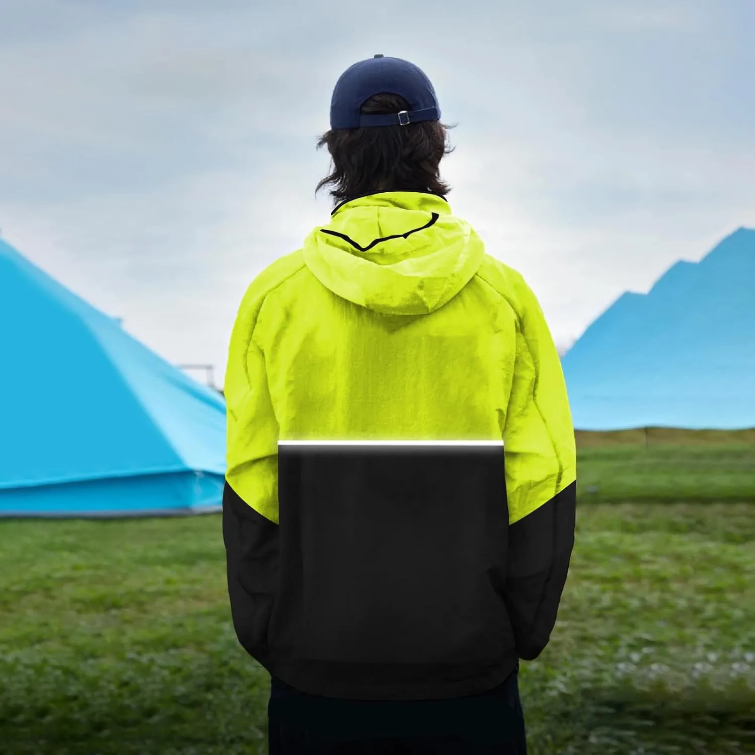 Cycling Rain Jacket Mens Lightweight Running Windbreaker Hooded Waterproof Hiking Travel Rain Coats Reflective