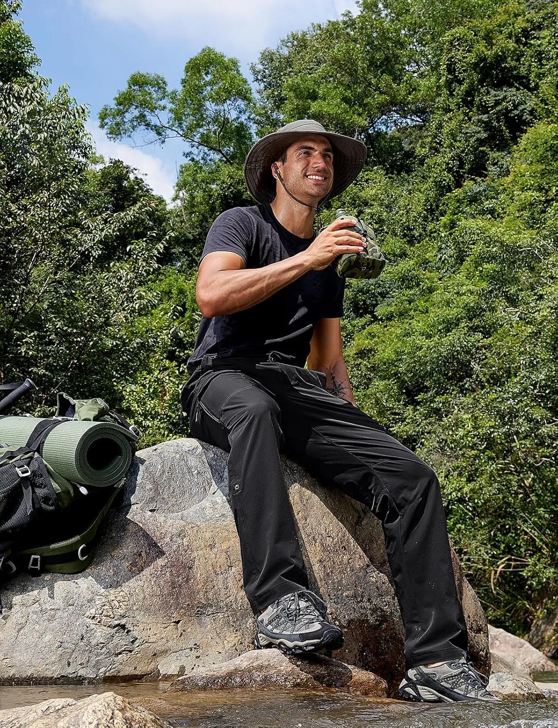 Cycorld Men's-Hiking-Pants-Lightweight-Water-Resistant-Quick-Dry Stretch for Travel Camping Fishing Outdoor