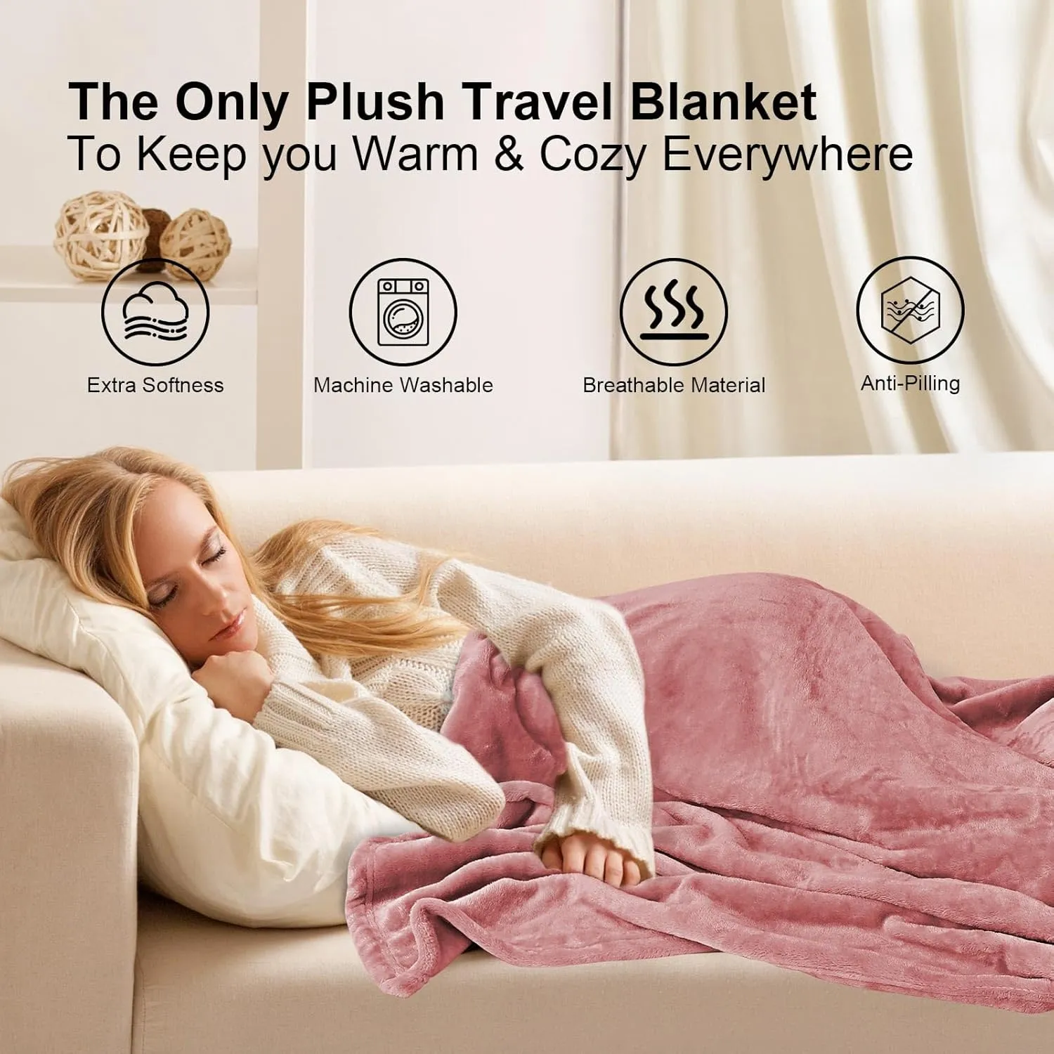 DAWNTREES 2 Pack 70"x40" Travel Blanket and Pillow Set,2 in 1 Large Airplane Blanket with Soft Bag Essential for Airplane, Car, Long-Distance Travel, and Outdoor Camping
