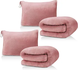 DAWNTREES 2 Pack 70"x40" Travel Blanket and Pillow Set,2 in 1 Large Airplane Blanket with Soft Bag Essential for Airplane, Car, Long-Distance Travel, and Outdoor Camping