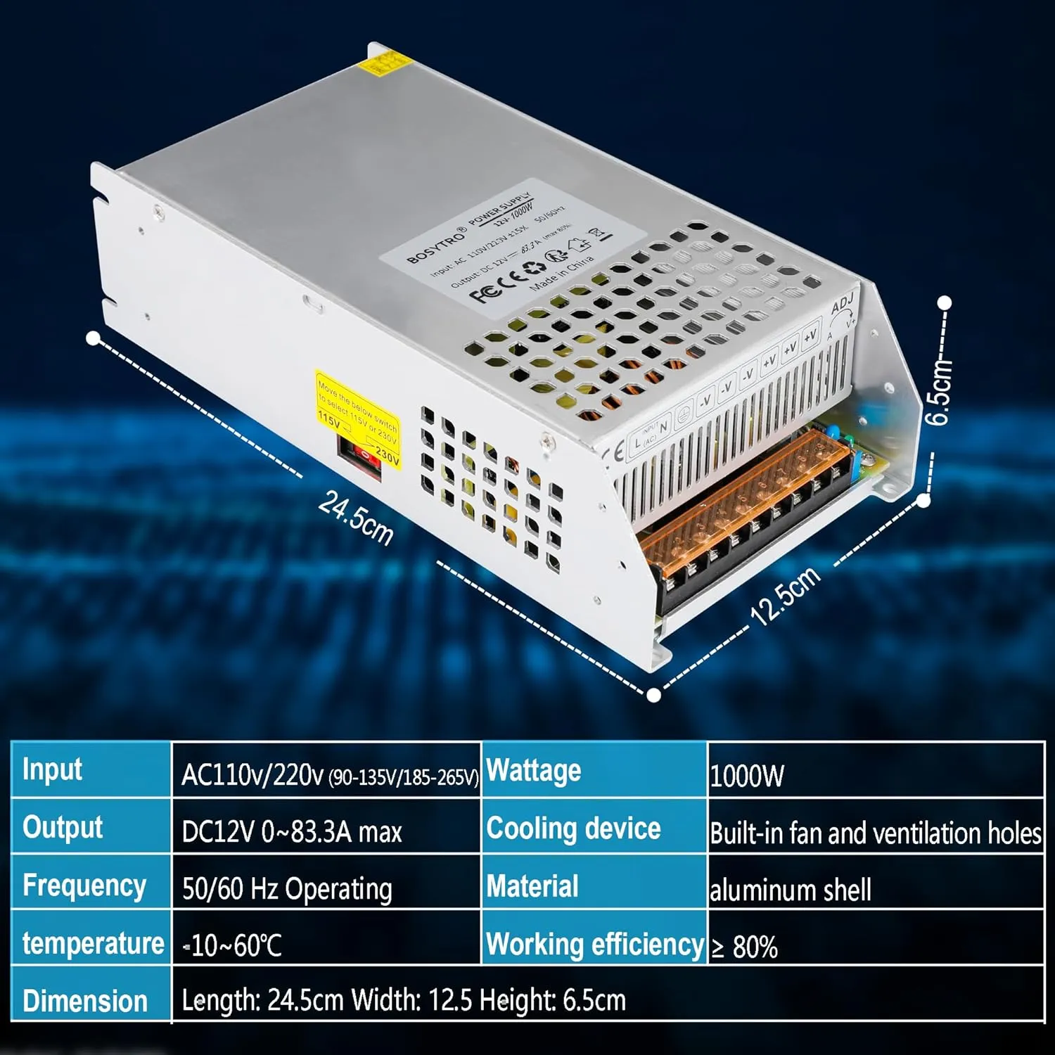 DC 12V 83.3A 1000W Switching Power Supply SMPS AC 110V / 220V-DC 12V Transformer Adapter, for Advertising Signs, CCTV Camera Security System,Computer Project of Industrial Power Supplies
