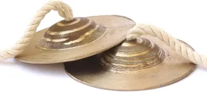 De Kulture Works Bronze Kansa Jhanjh Percussion Indian Musical Instrument Hand Made Cymbal Pair (Gold) 5 Inche Diameter