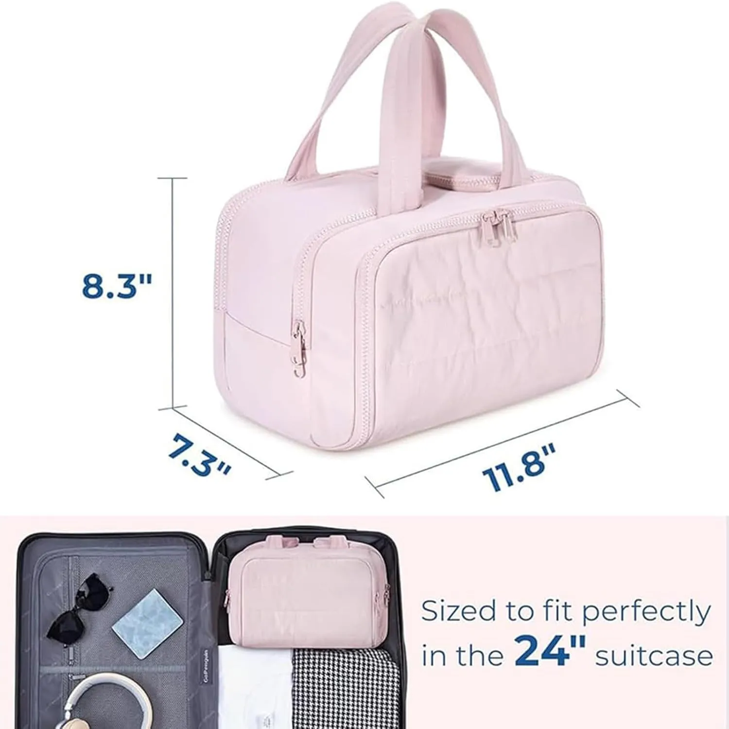 Decisive Makeup Bag, Elouva Toiletry Bag, Large Capacity Wide-Open Travel Cosmetic Bag, Lightweight Waterproof Puffer Storage Bag, Dry-and-Wet Separation with 4 Compartments for Easy Access (Gray)
