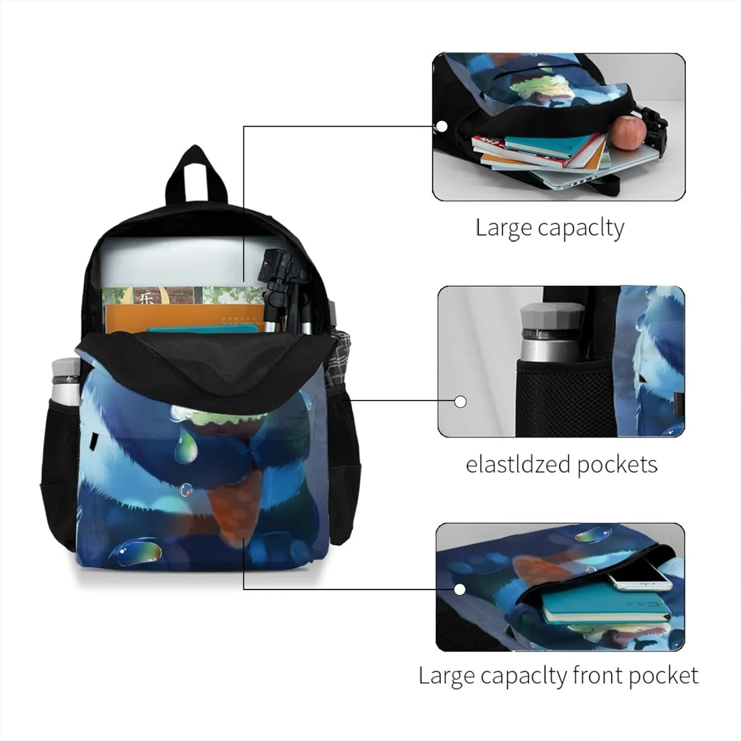 Delerain Panda Ice Cream Kids Backpack School Book Bag Travel Daypack Shoulder Bag 17 Inch Plus Lightweight Laptop Bag For 1-6th Grade Boys Girls Back To School
