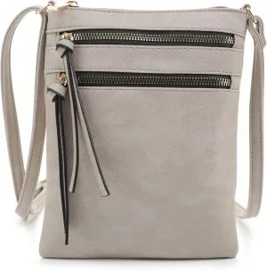 DELUXITY | Crossbody Purse Bag | Functional Multi Pocket Double Zipper Purse | Adjustable Strap | Medium Size Purse | Grey