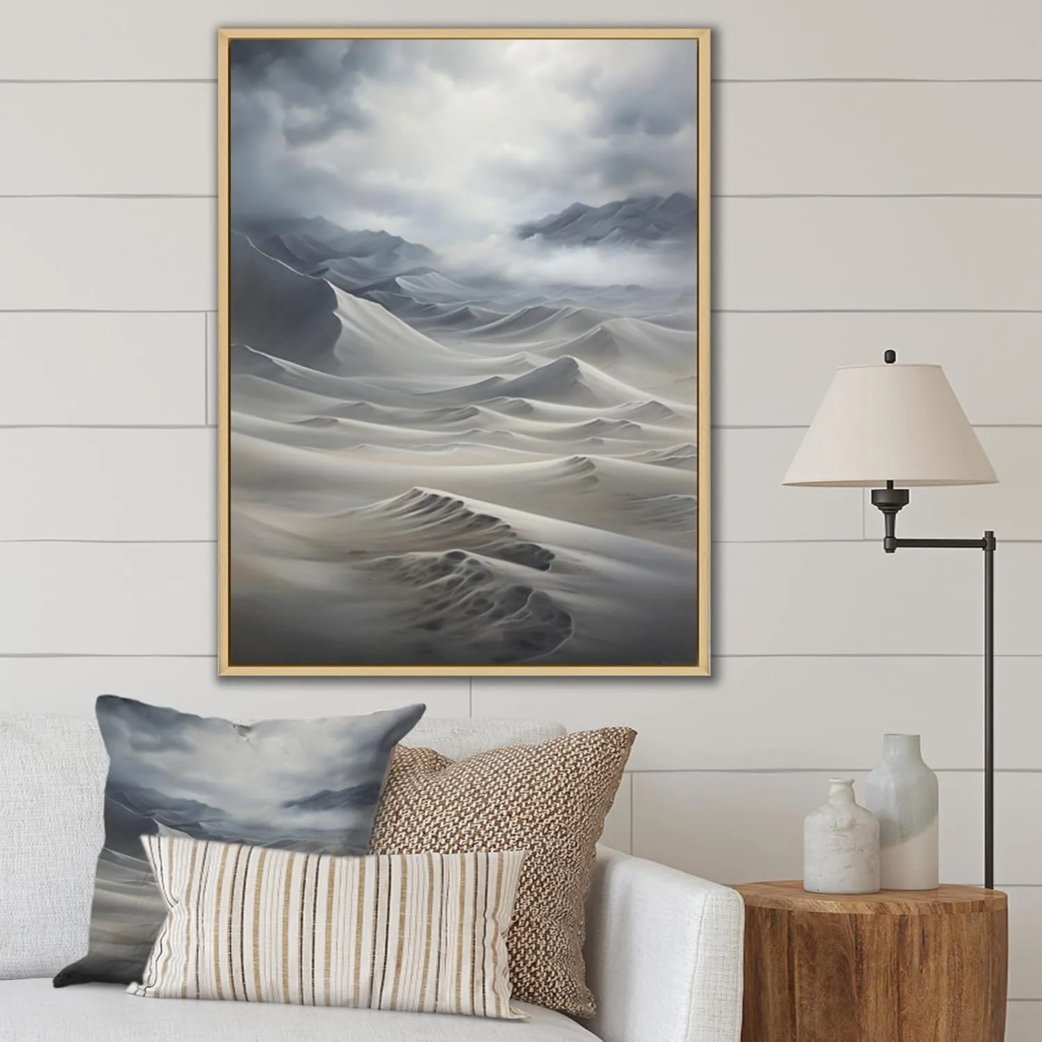 DesignQ Grey Global Canvas wall art, Desert Wall Art, Desert Sandstorm Euphony Impasto, desert Brown Framed Wall art decor, 30x40 inches
