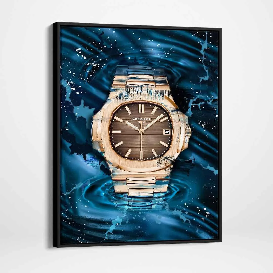 DEVICI Patek Philippe Nautilus Gold inspired Framed Canvas Art - Motivational Wall Watches For Men Inspirational Posters & Prints, 20 X 28 INCHES