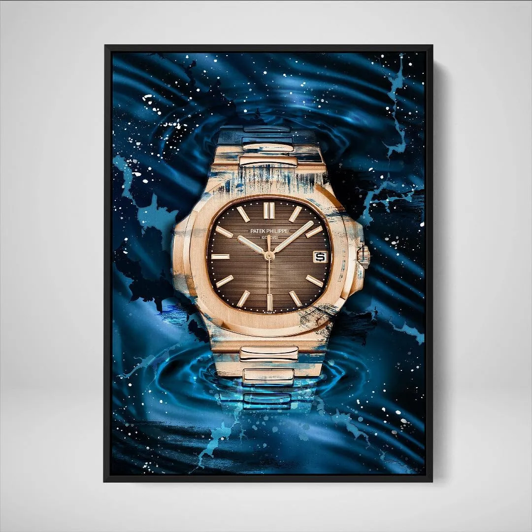 DEVICI Patek Philippe Nautilus Gold inspired Framed Canvas Art - Motivational Wall Watches For Men Inspirational Posters & Prints, 20 X 28 INCHES