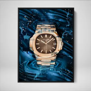 DEVICI Patek Philippe Nautilus Gold inspired Framed Canvas Art - Motivational Wall Watches For Men Inspirational Posters & Prints, 20 X 28 INCHES