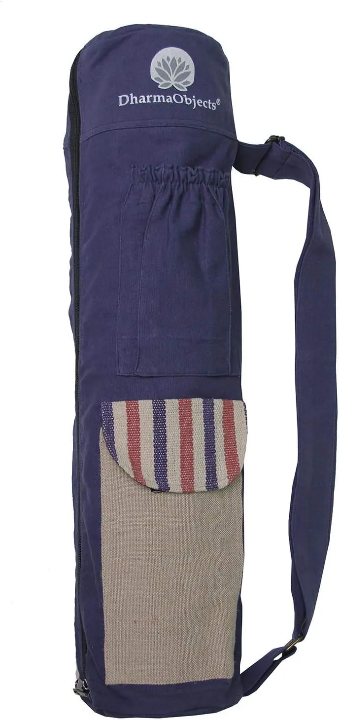 DharmaObjects Yoga Mat Bag Tote Carrier 100% Organic Cotton Hemp/Eco Friendly Multi-Functional Storage Pockets Fair Trade