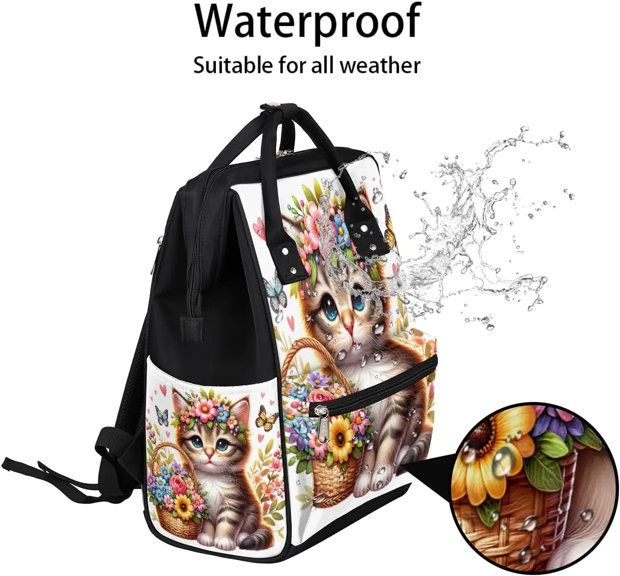 Diaper Bag Backpack Animal Flower Cat Baby Bag for Boys& Girls, Waterproof Mummy Bag, Baby Nappy Changing Bags, Large Capacity Tote Handbags Casual Travel Backpacks for Mom Dad Unisex