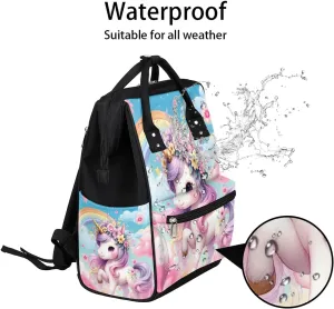 Diaper Bag Backpack Cute Unicorn Pink Baby Bag for Boys& Girls, Waterproof Mummy Bag, Baby Nappy Changing Bags, Large Capacity Tote Handbags Casual Travel Backpacks for Mom Dad Unisex