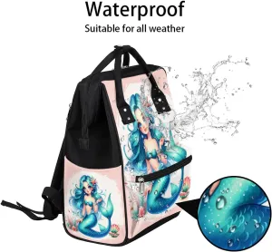 Diaper Bag Backpack Mermaid Animal Cute Baby Bag for Boys& Girls, Waterproof Mummy Bag, Baby Nappy Changing Bags, Large Capacity Tote Handbags Casual Travel Backpacks for Mom Dad Unisex