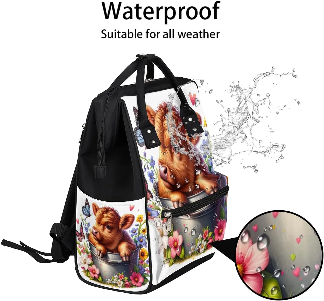 Diaper Bag Backpack Spring Flower Animal Baby Bag for Boys& Girls, Waterproof Mummy Bag, Baby Nappy Changing Bags, Large Capacity Tote Handbags Casual Travel Backpacks for Mom Dad Unisex