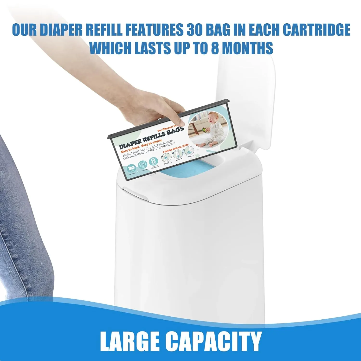 Diaper Pail Refills Bags with 30 Bags Compatible with Genie Easy Roll Signature and Platinum Diaper Pails, 7-Layer Odor-Barrier Technology, 2 Pack (60 Bag)