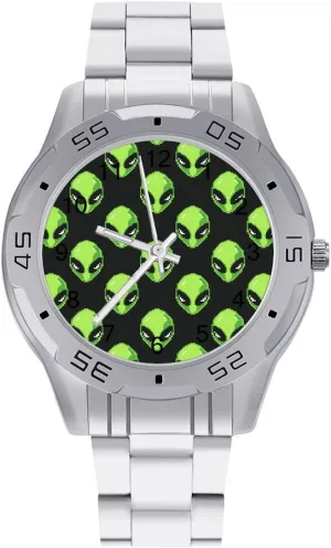 Digital Alien Heads Simple Stainless Steel Band Business Watch Dress Wrist Unique Luxury Work Casual Waterproof Watches