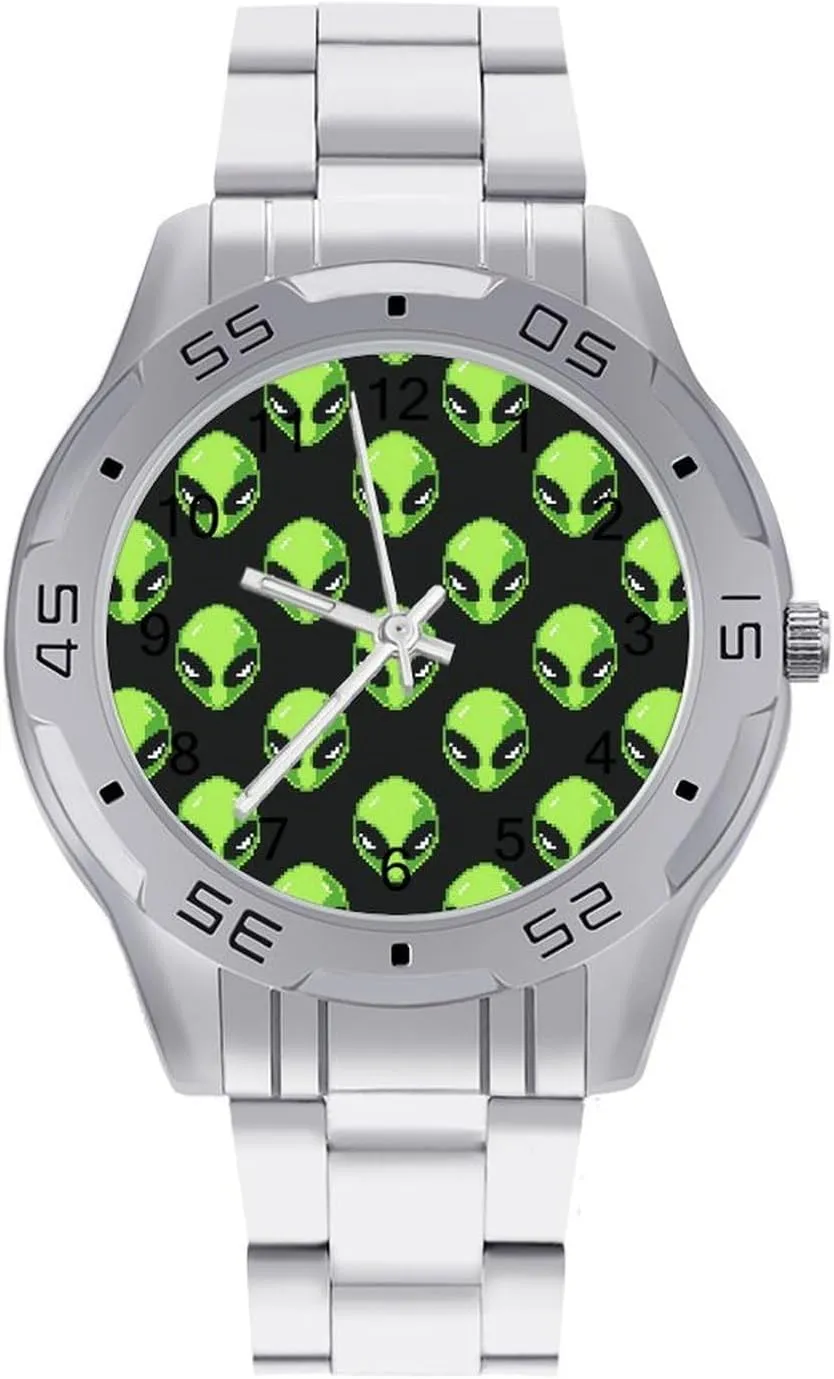 Digital Alien Heads Simple Stainless Steel Band Business Watch Dress Wrist Unique Luxury Work Casual Waterproof Watches