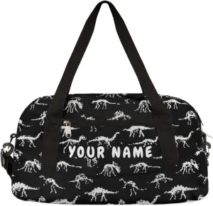 Dinosaur Skull Personalized Kids Duffel Bag for Girls Boys, Dinosaur Debris Custom Dance Bag Overnight Small Duffel Bag Carry On Weekend Sports Travel Bag for School Practice Gymnastics Ballet