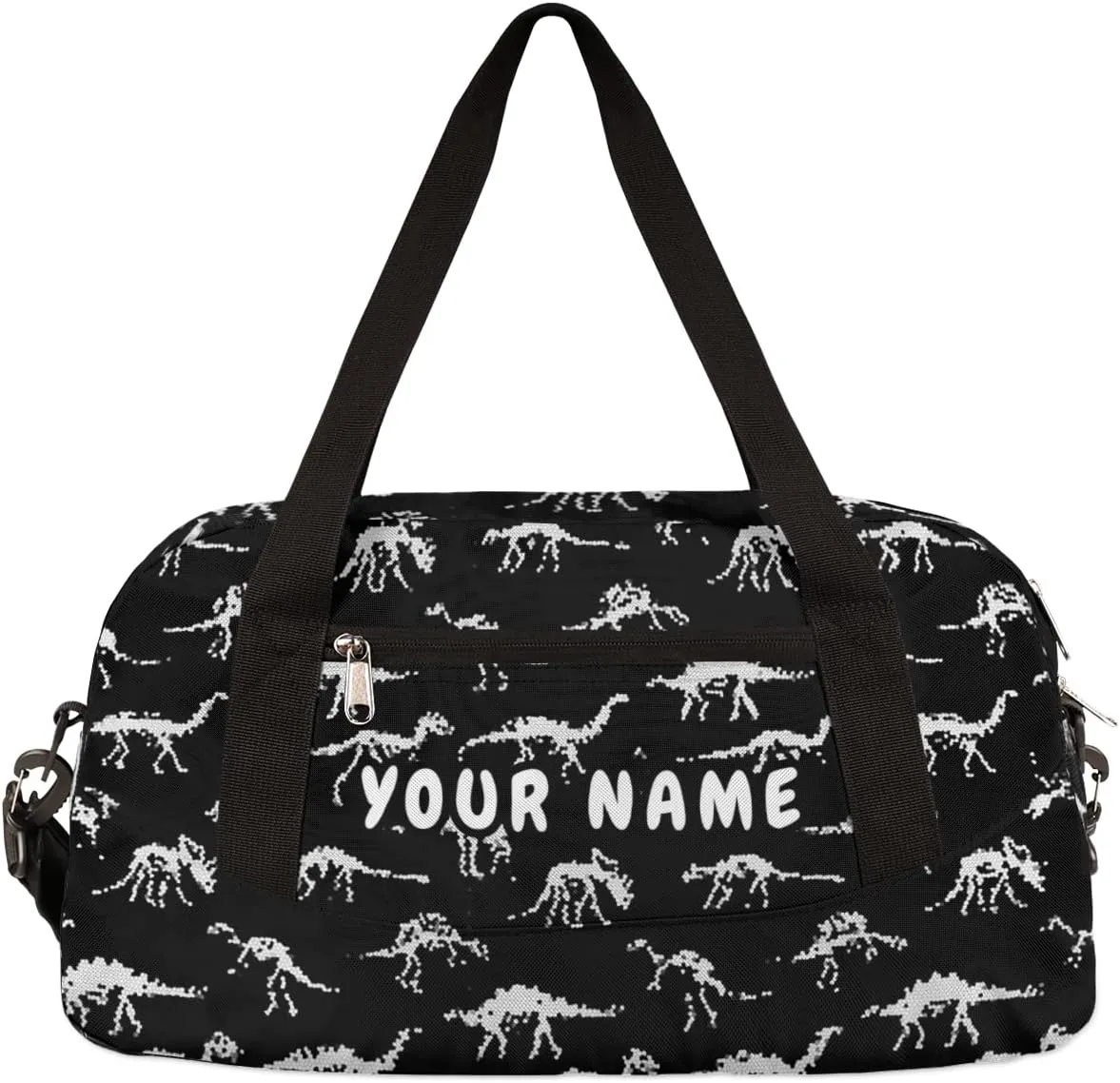 Dinosaur Skull Personalized Kids Duffel Bag for Girls Boys, Dinosaur Debris Custom Dance Bag Overnight Small Duffel Bag Carry On Weekend Sports Travel Bag for School Practice Gymnastics Ballet