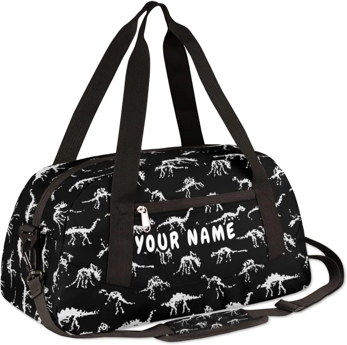 Dinosaur Skull Personalized Kids Duffel Bag for Girls Boys, Dinosaur Debris Custom Dance Bag Overnight Small Duffel Bag Carry On Weekend Sports Travel Bag for School Practice Gymnastics Ballet