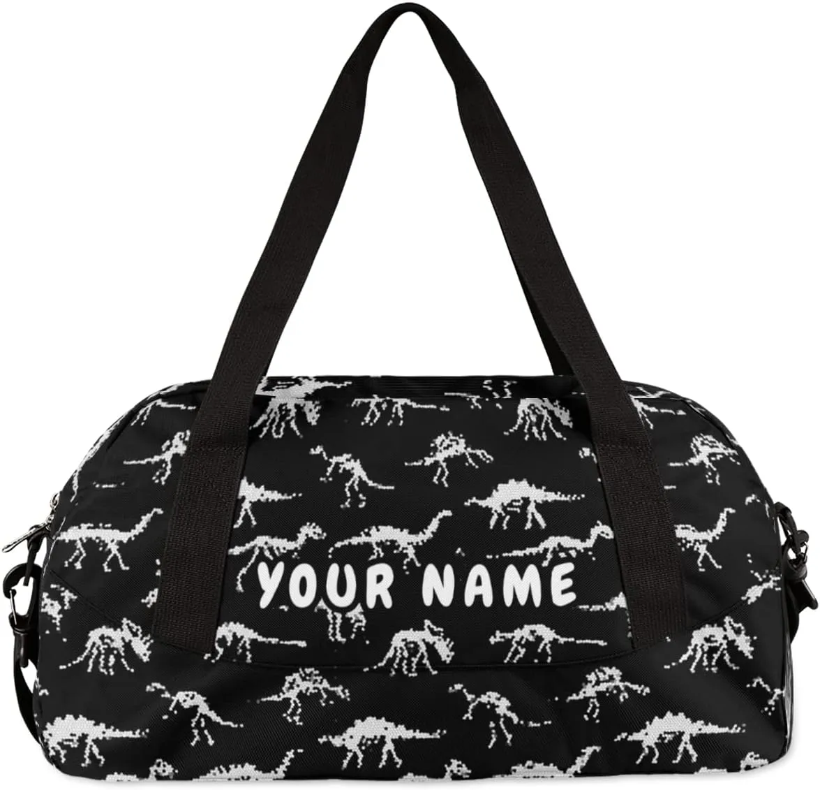 Dinosaur Skull Personalized Kids Duffel Bag for Girls Boys, Dinosaur Debris Custom Dance Bag Overnight Small Duffel Bag Carry On Weekend Sports Travel Bag for School Practice Gymnastics Ballet