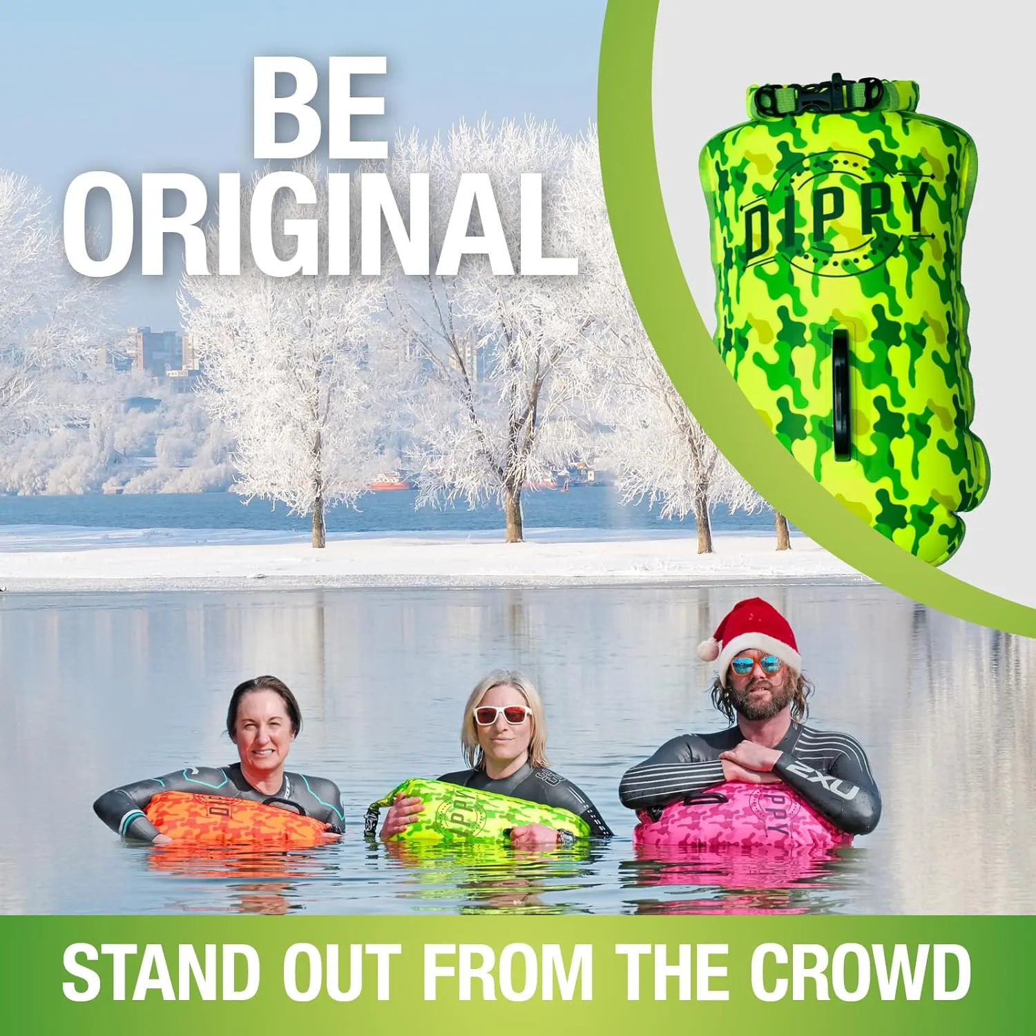 DIPPY Swim Buoy for Open Water Swimmers - Waterproof Tow Float Swim Bubble for Adults, Dry Bag, Inflatable Snorkel Float Belt, Swimming Accessories