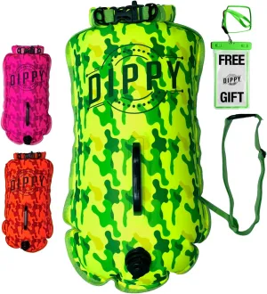 DIPPY Swim Buoy for Open Water Swimmers - Waterproof Tow Float Swim Bubble for Adults, Dry Bag, Inflatable Snorkel Float Belt, Swimming Accessories