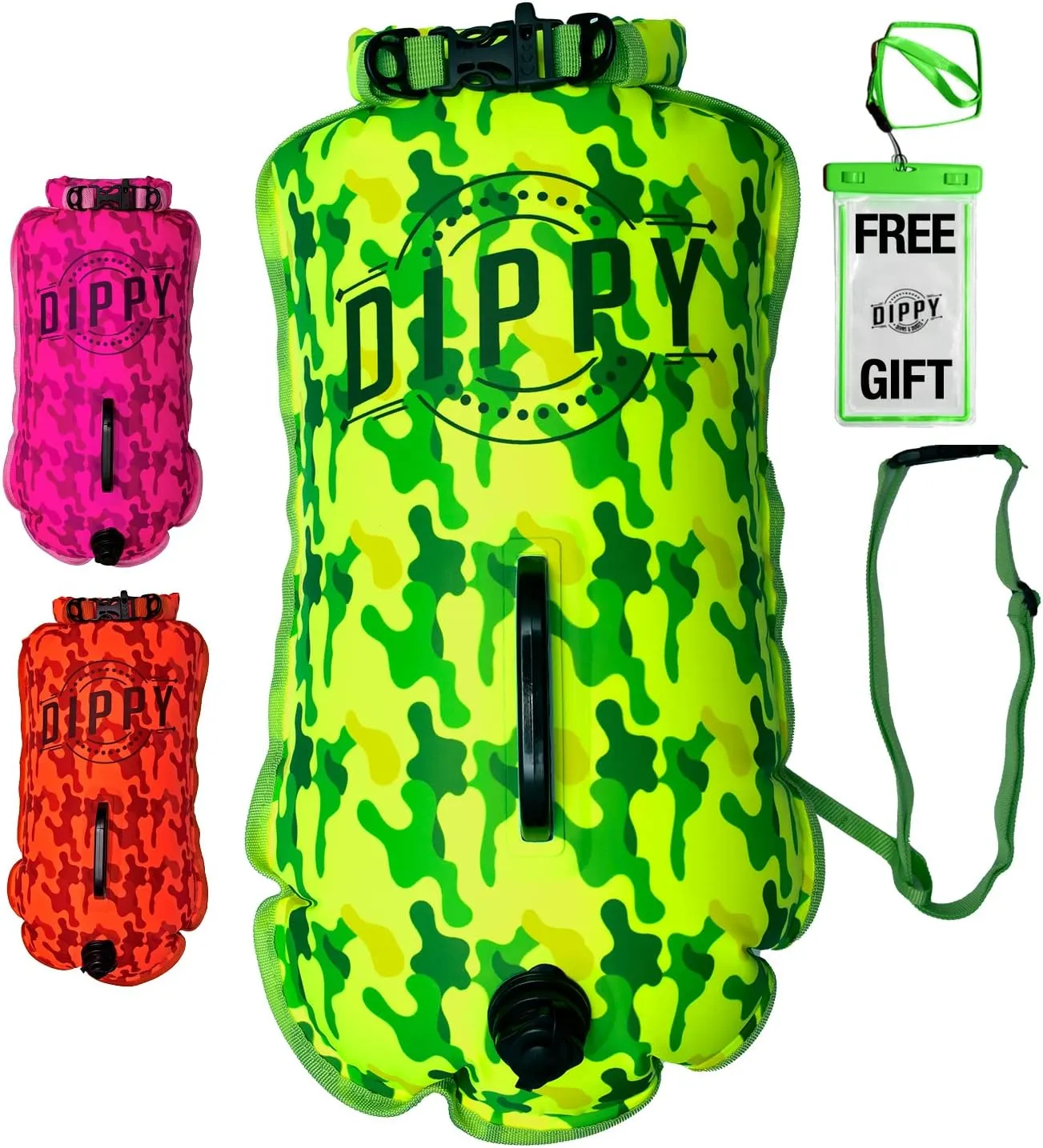 DIPPY Swim Buoy for Open Water Swimmers - Waterproof Tow Float Swim Bubble for Adults, Dry Bag, Inflatable Snorkel Float Belt, Swimming Accessories