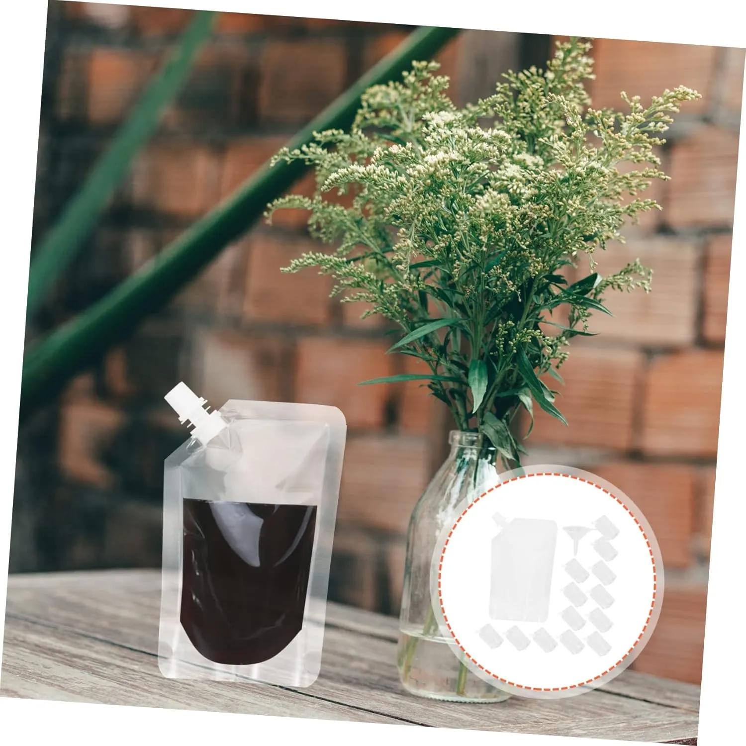 Disposable Liquid Beverage Bags with Plastic Spout 150ml for Juice Beer and Party Drinks Includes 5 Funnels for Easy Filling