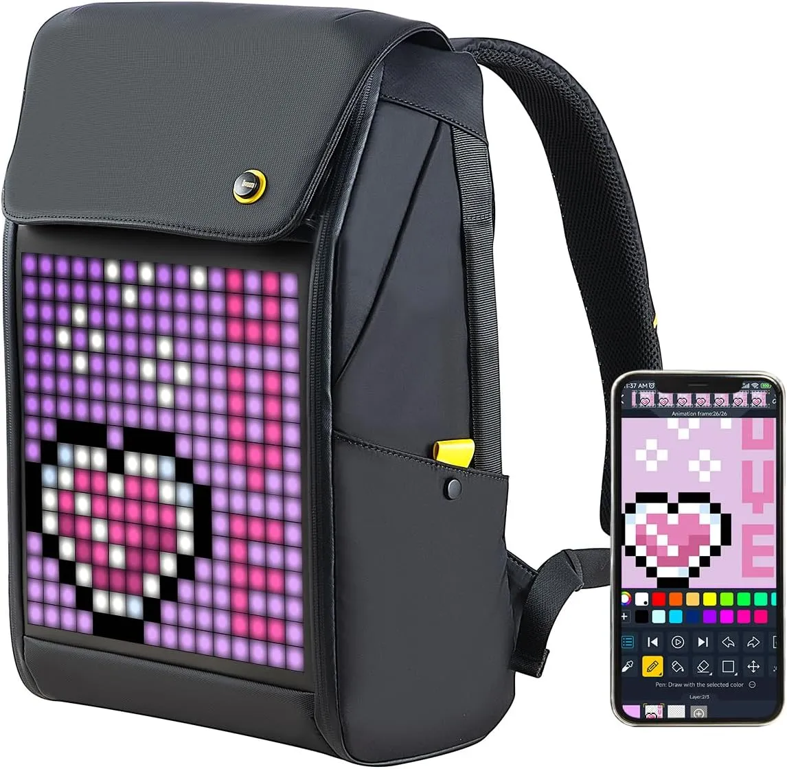 Divoom Pixoo M LED Backpack - Customizable LED Screen for Anime Raves and Motorcycles Smart Stylish and Functional Backpack with Bluetooth for Adults