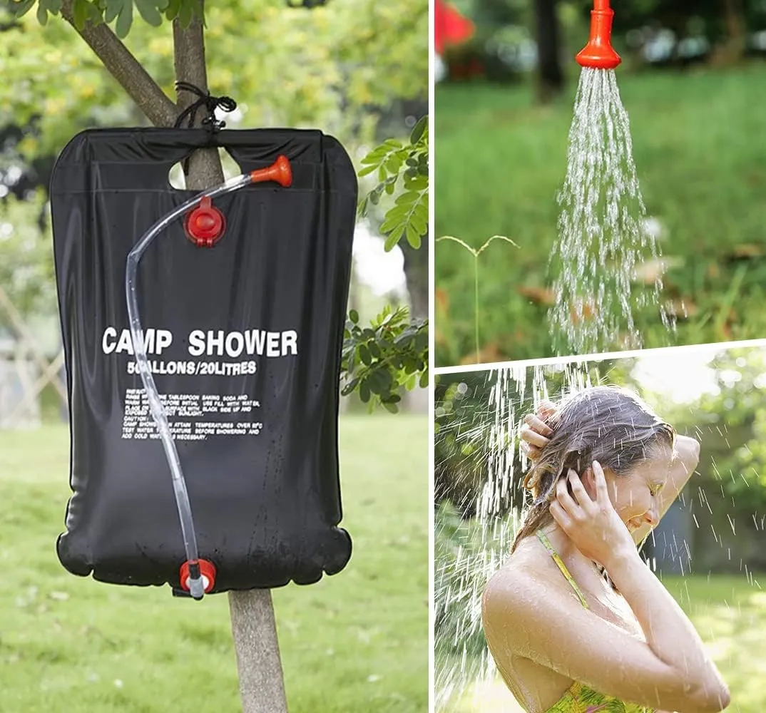 DkOvn Solar Shower Bag, 1/2/4 Pack 5 Gallons/20L Camping Shower Bag, Portable Shower Bag with Removable Hose and On-Off Switchable Shower Head for Camping Beach Swimming Outdoor Traveling