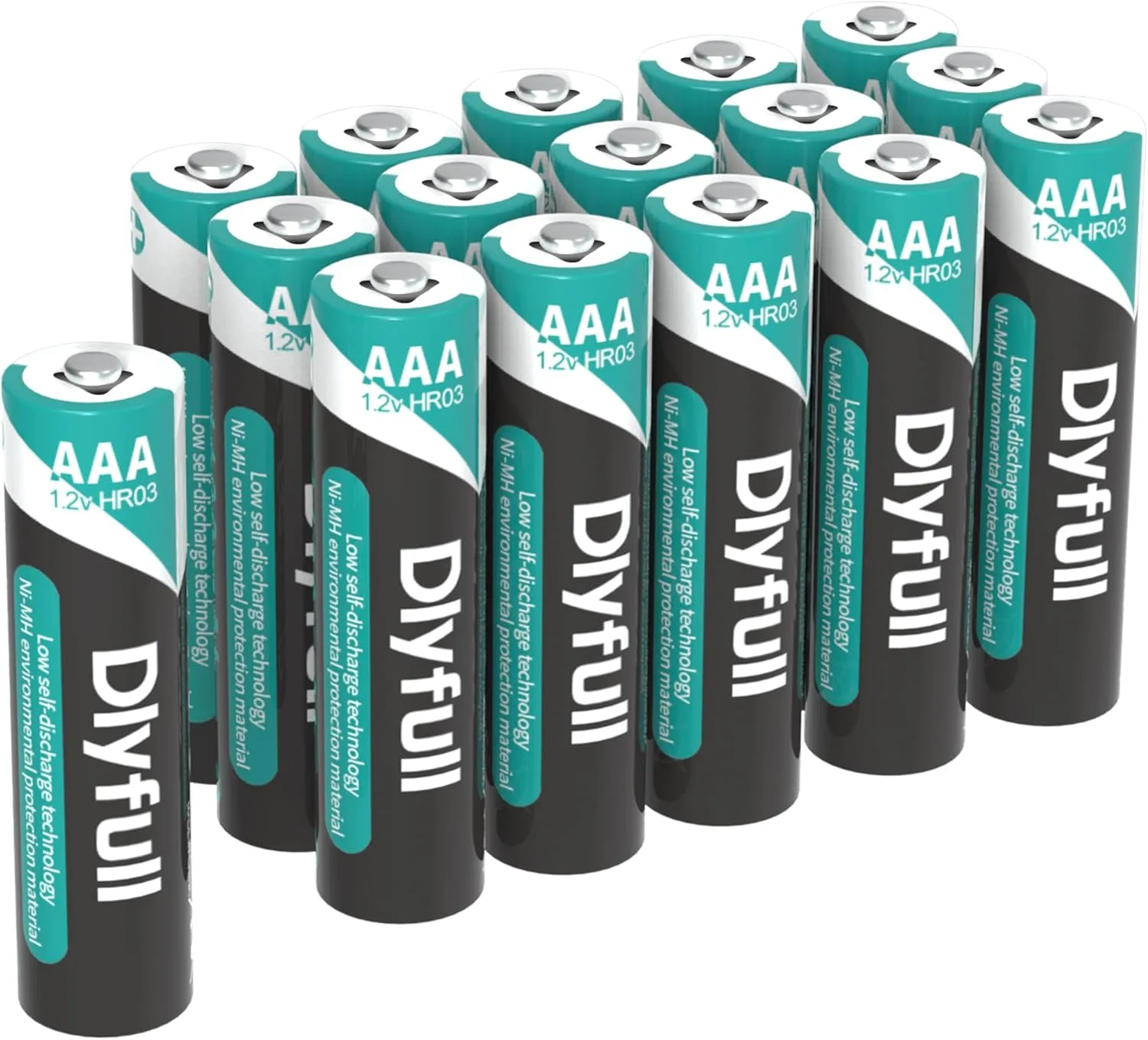 DLYFULL 16 Pack Rechargeable AAA Batteries with Low Self Discharge, 1100mAh High Capacity 1.2V NiMH Triple A Battery Precharged