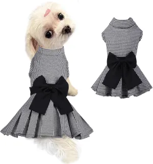 Dog Dress with Bowknot, Fashional All Weather Puppy Clothes Wedding Holiday Princess Pet Dresses for Small Dogs Cats Girl (Large, White&Black)