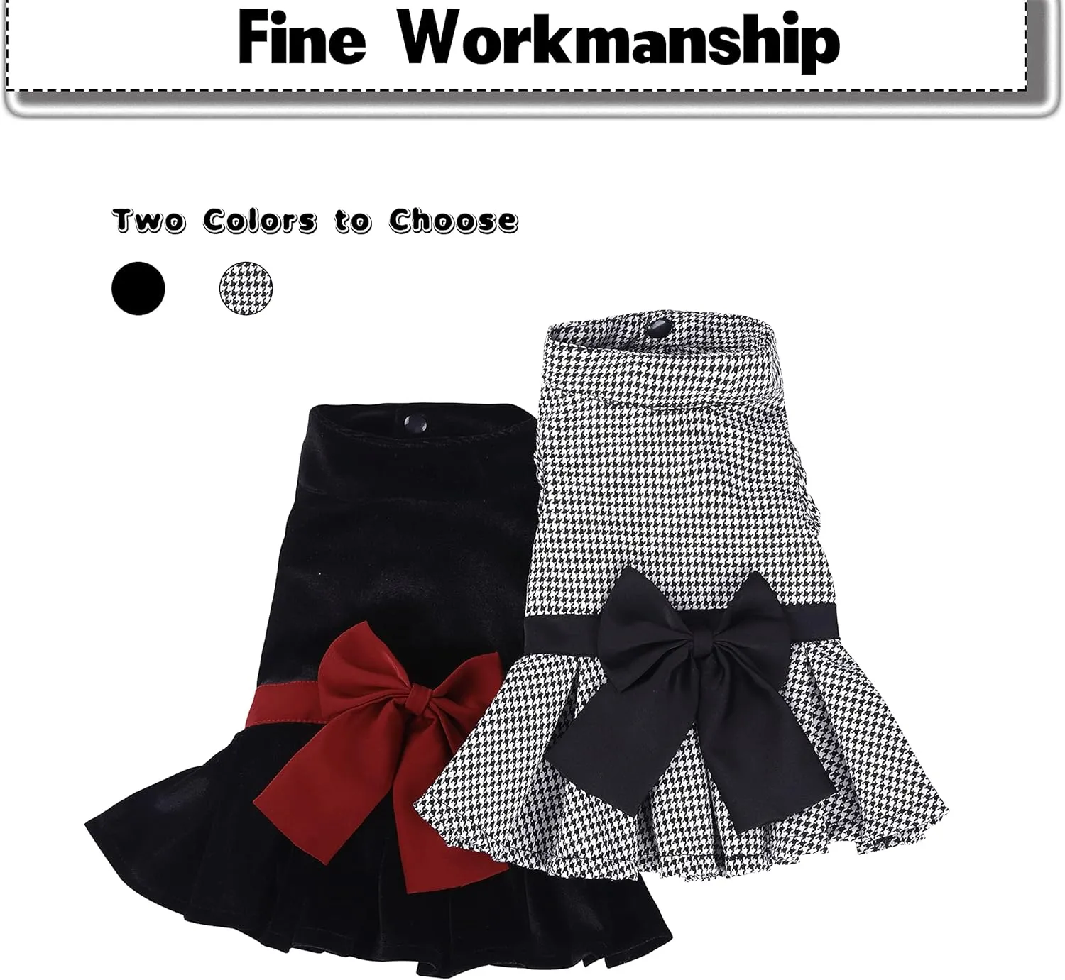 Dog Dress with Bowknot, Fashional All Weather Puppy Clothes Wedding Holiday Princess Pet Dresses for Small Dogs Cats Girl (Large, White&Black)