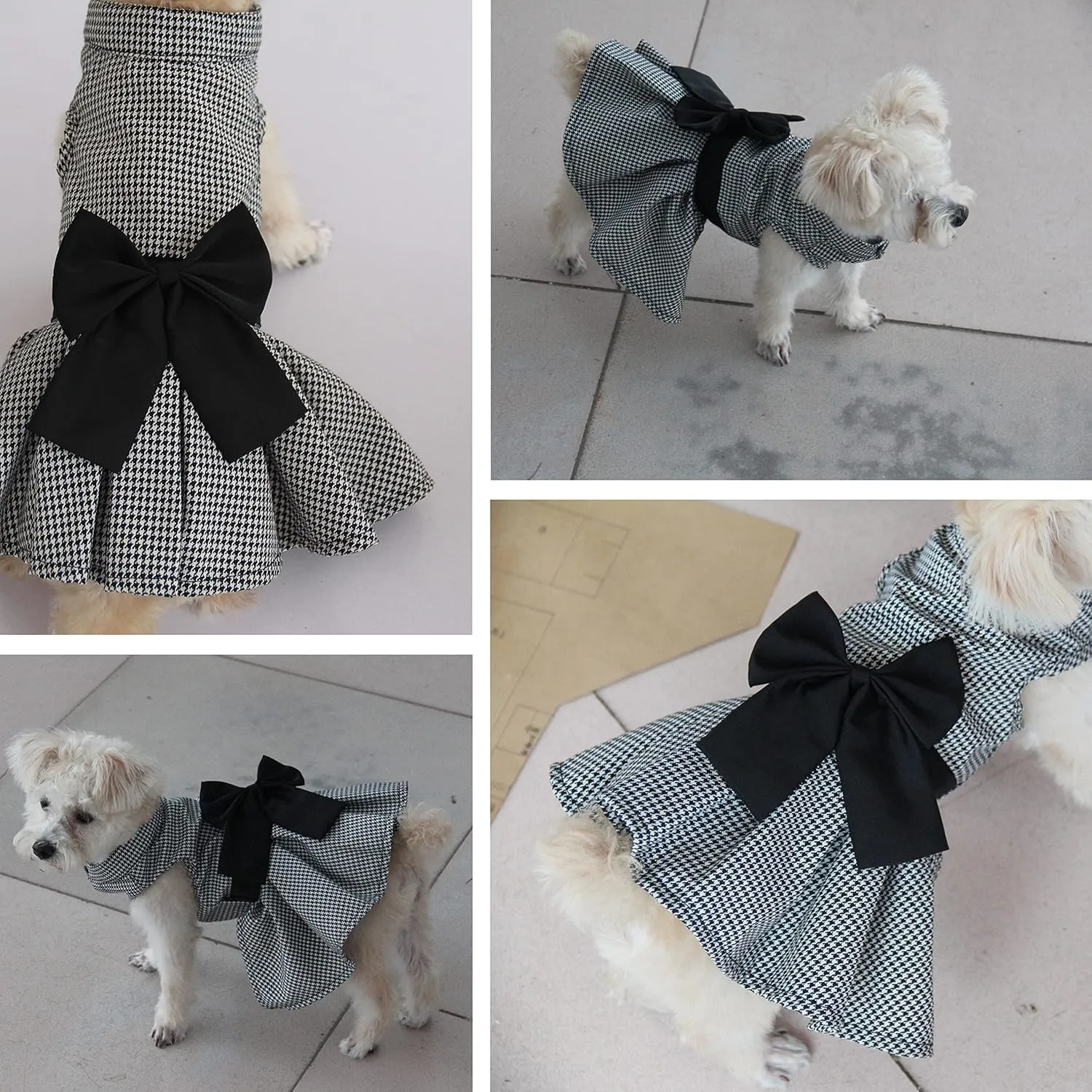 Dog Dress with Bowknot, Fashional All Weather Puppy Clothes Wedding Holiday Princess Pet Dresses for Small Dogs Cats Girl (Large, White&Black)