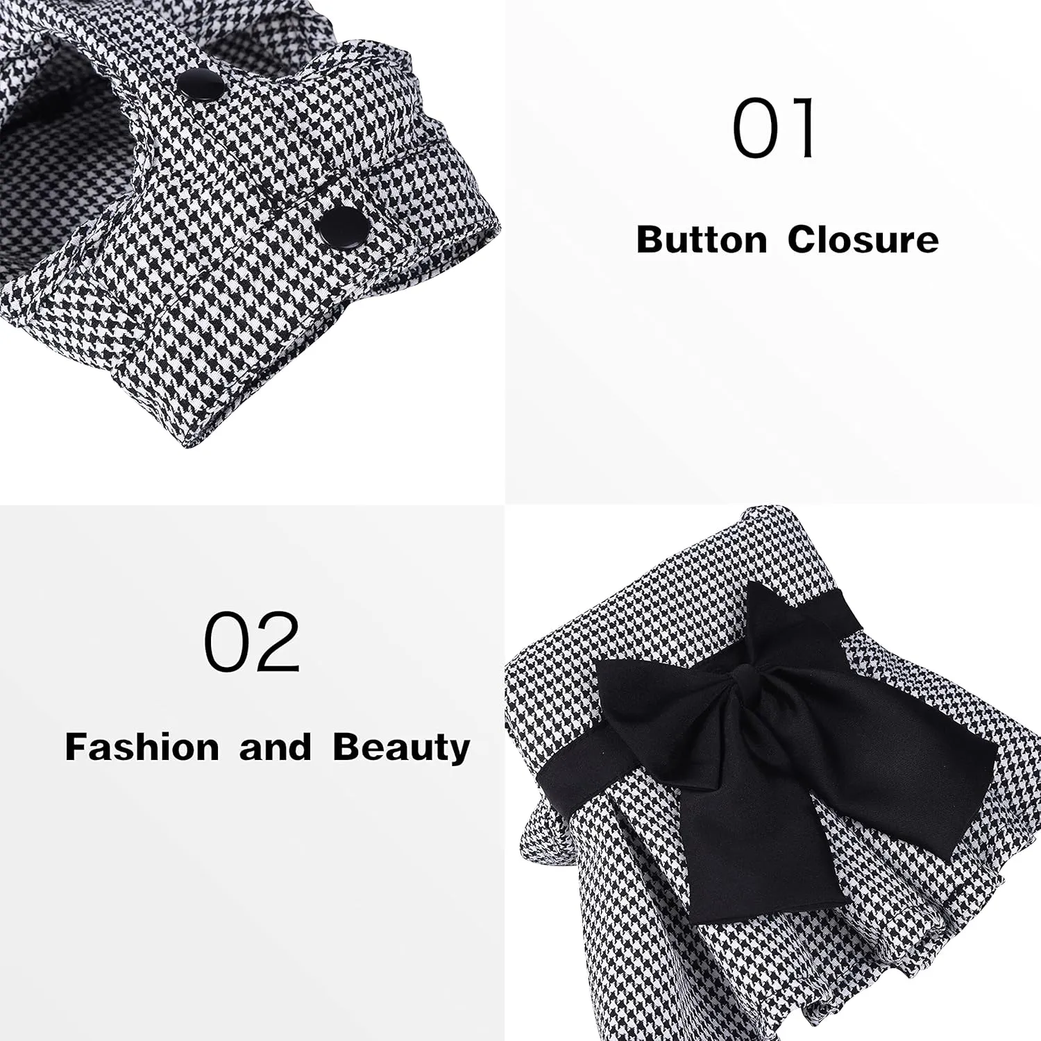Dog Dress with Bowknot, Fashional All Weather Puppy Clothes Wedding Holiday Princess Pet Dresses for Small Dogs Cats Girl (Large, White&Black)