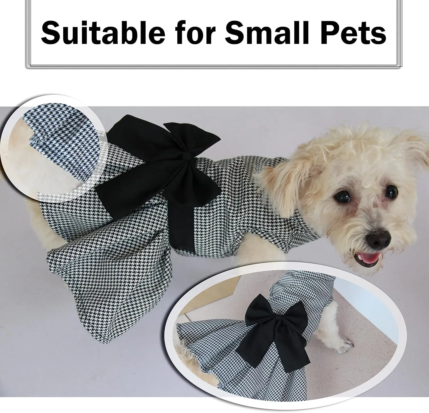 Dog Dress with Bowknot, Fashional All Weather Puppy Clothes Wedding Holiday Princess Pet Dresses for Small Dogs Cats Girl (Large, White&Black)