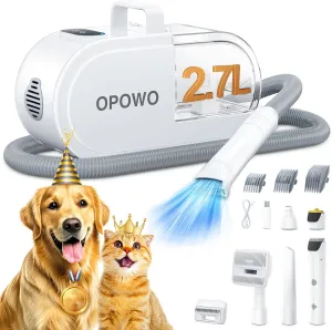 Dog Grooming Vacuum, 2.7L Dog Hair Vacuum with Clipper Nail Grinder Paw Trimmer, 3 Suction Modes, Low Noise Groomer with 7 Pet Grooming Tools, Pet Grooming Vacuum for Dogs Cats