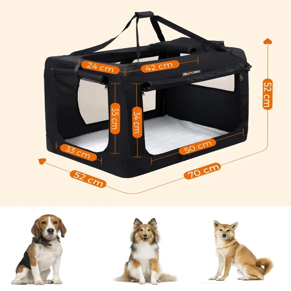 Dog Kennel Transport Box Folding Fabric Pet Carrier 70cm - Black