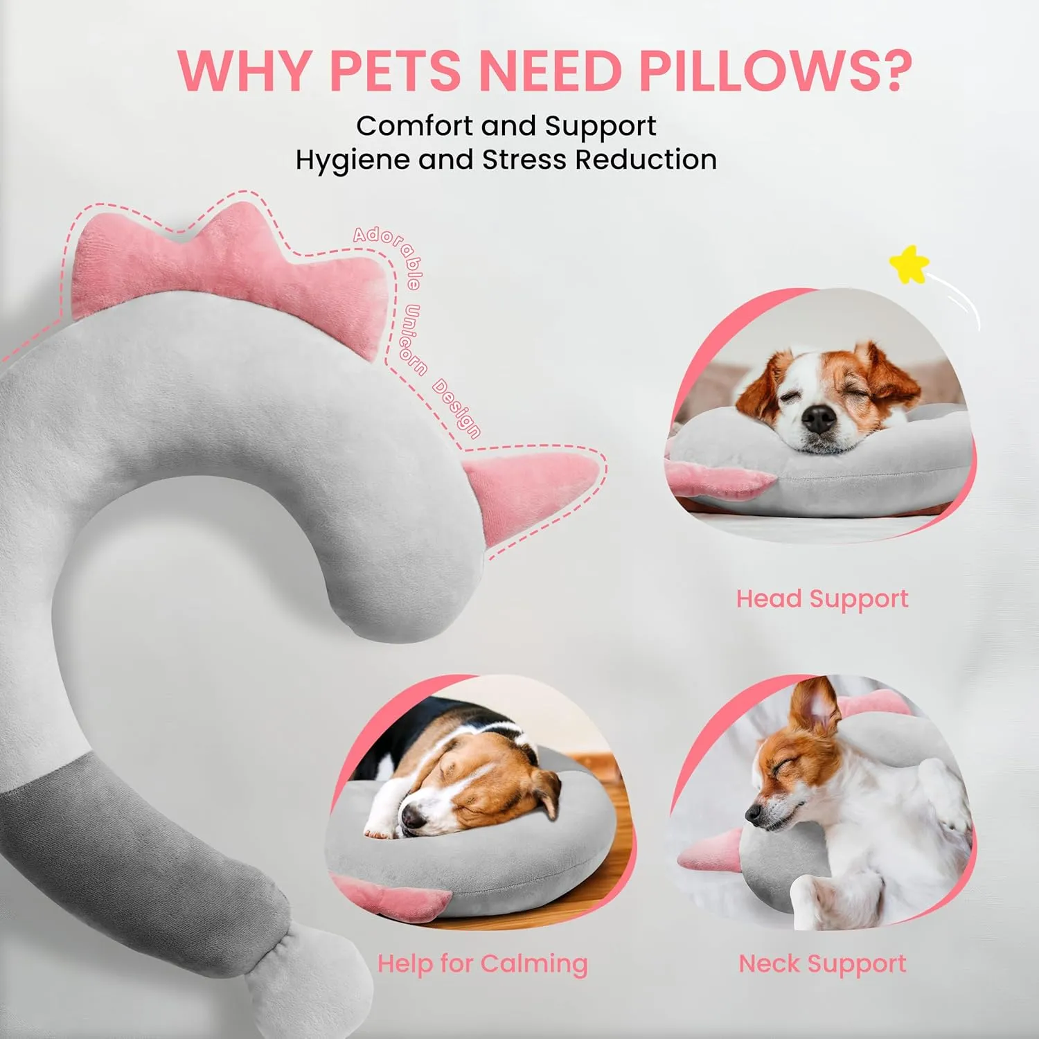 Dog Pillow - Soft Neck Pillow for Dogs, Washable Dog Calming Pillow for Better Sleep, Reduces Anxiety, Gift for Medium/Large Dogs and Cats