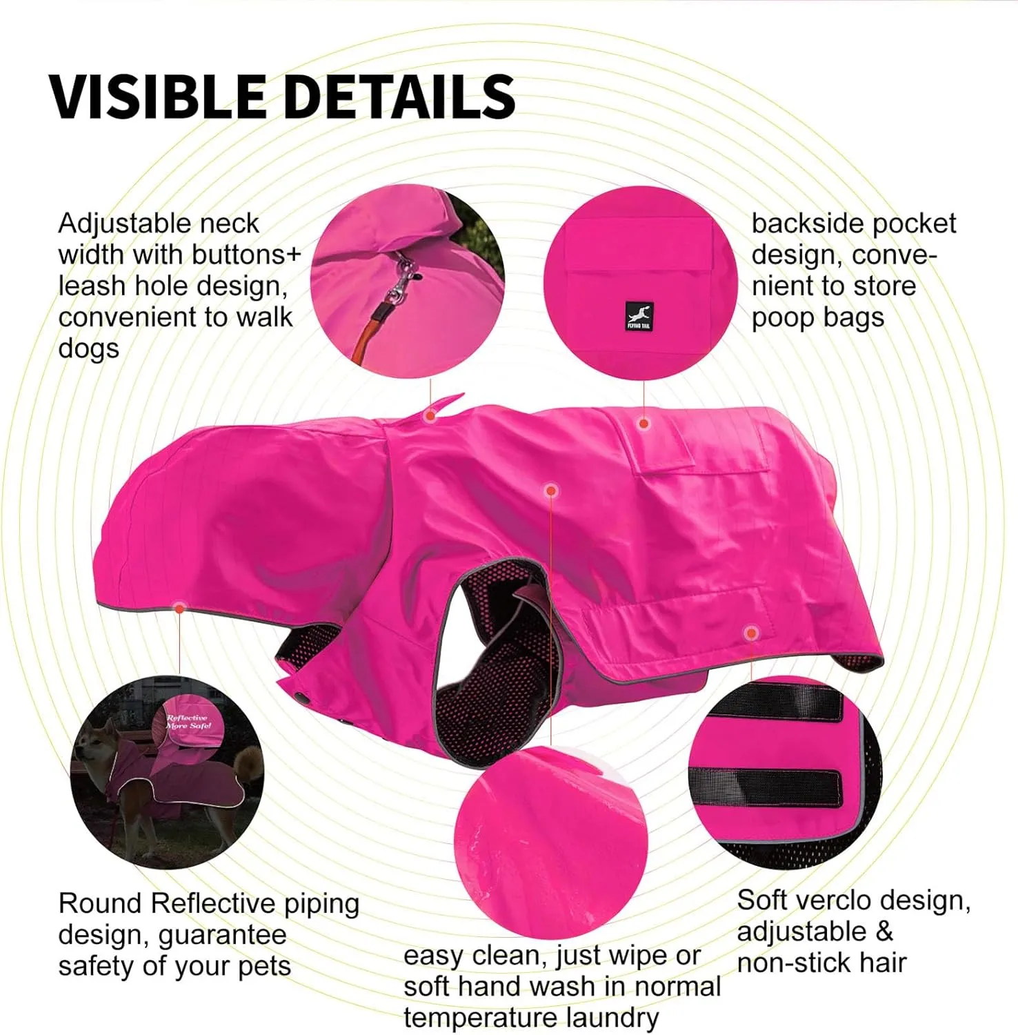 Dog Raincoat Waterproof Reflective Jacket – Lightweight Hooded Poncho with Adjustable Belly Strap & Leash Hole – Rain Slicker Coat for 2XSmall-5XLarge Dogs – Easy to Wear(Pink, XXXX-Large)
