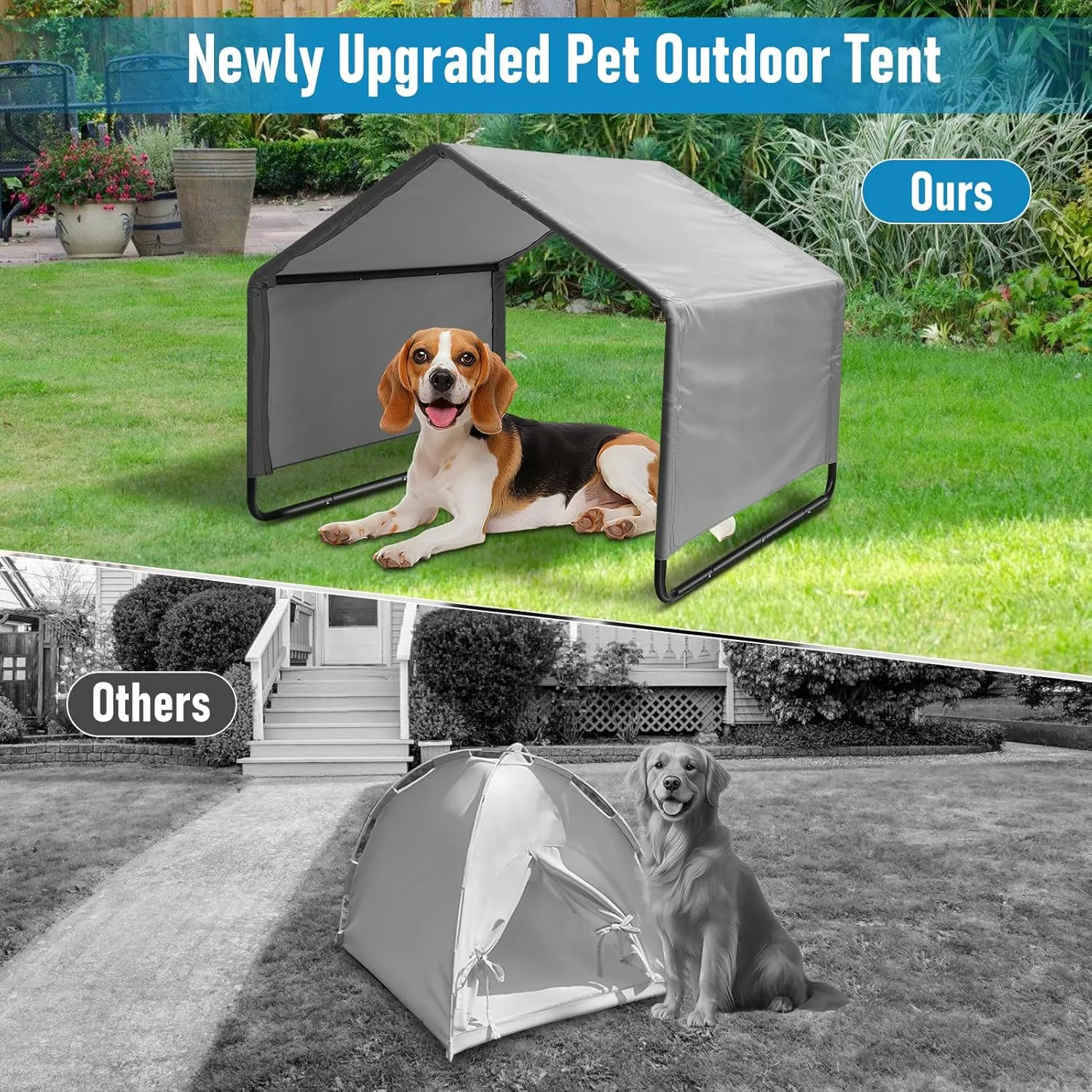 Dog Tent, Sun Protection Windproof Pet Tent for Dogs, Waterproof Dog Shade Shelter, 49x49x43in Outdoor Dogs Shade Canopy Camping Tent for Pets, Cats, Livestock (Grey, 49x49x43in)