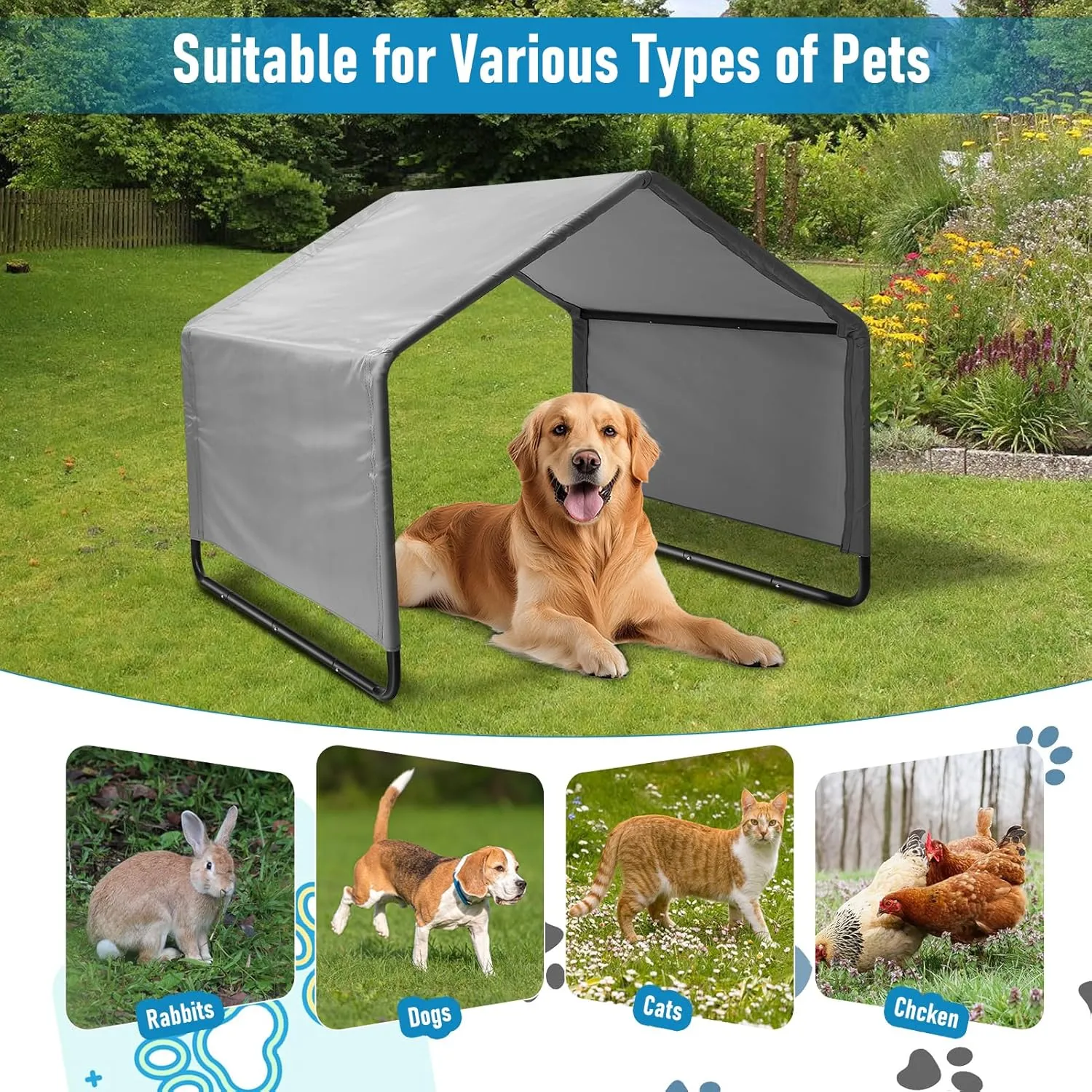 Dog Tent, Sun Protection Windproof Pet Tent for Dogs, Waterproof Dog Shade Shelter, 49x49x43in Outdoor Dogs Shade Canopy Camping Tent for Pets, Cats, Livestock (Grey, 49x49x43in)