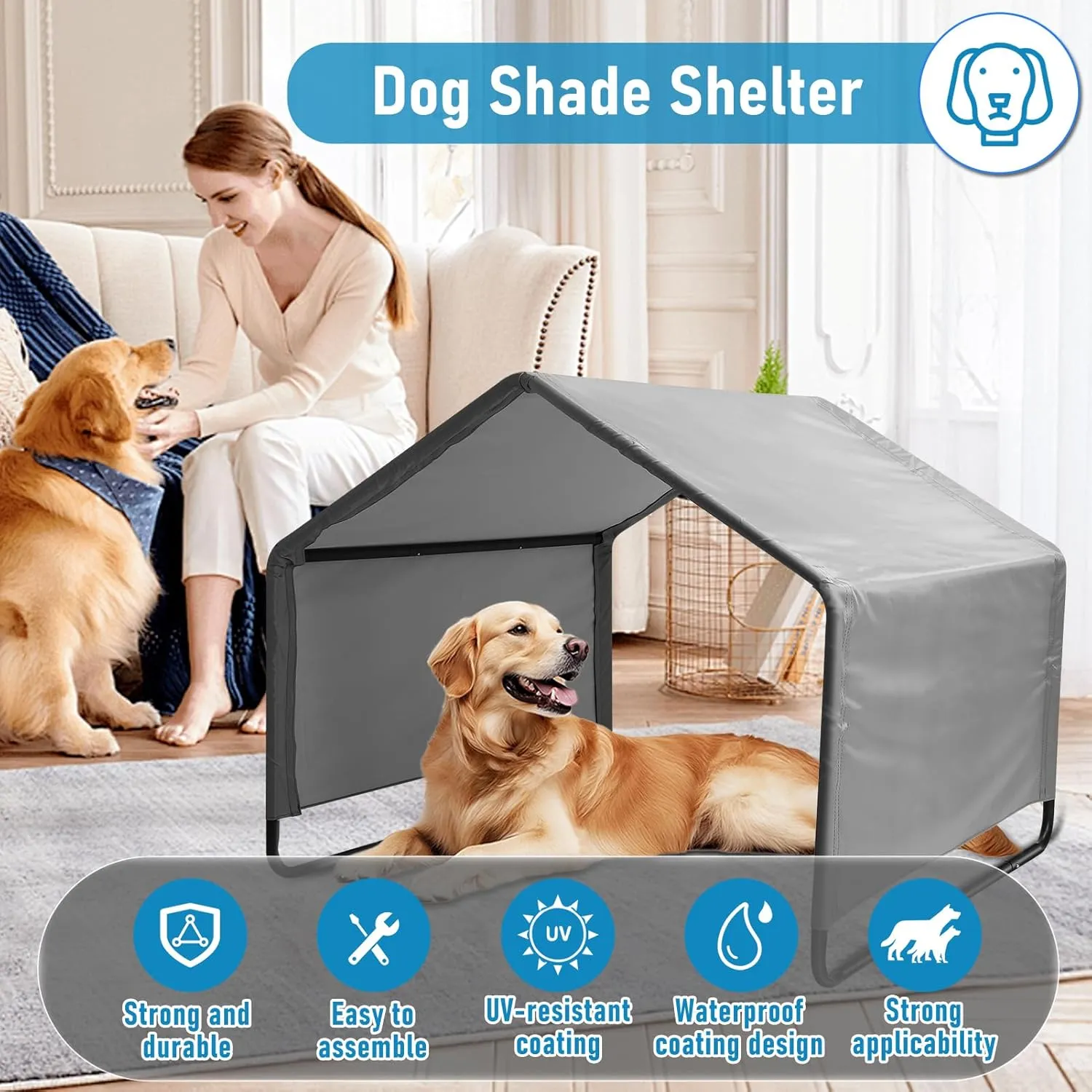 Dog Tent, Sun Protection Windproof Pet Tent for Dogs, Waterproof Dog Shade Shelter, 49x49x43in Outdoor Dogs Shade Canopy Camping Tent for Pets, Cats, Livestock (Grey, 49x49x43in)