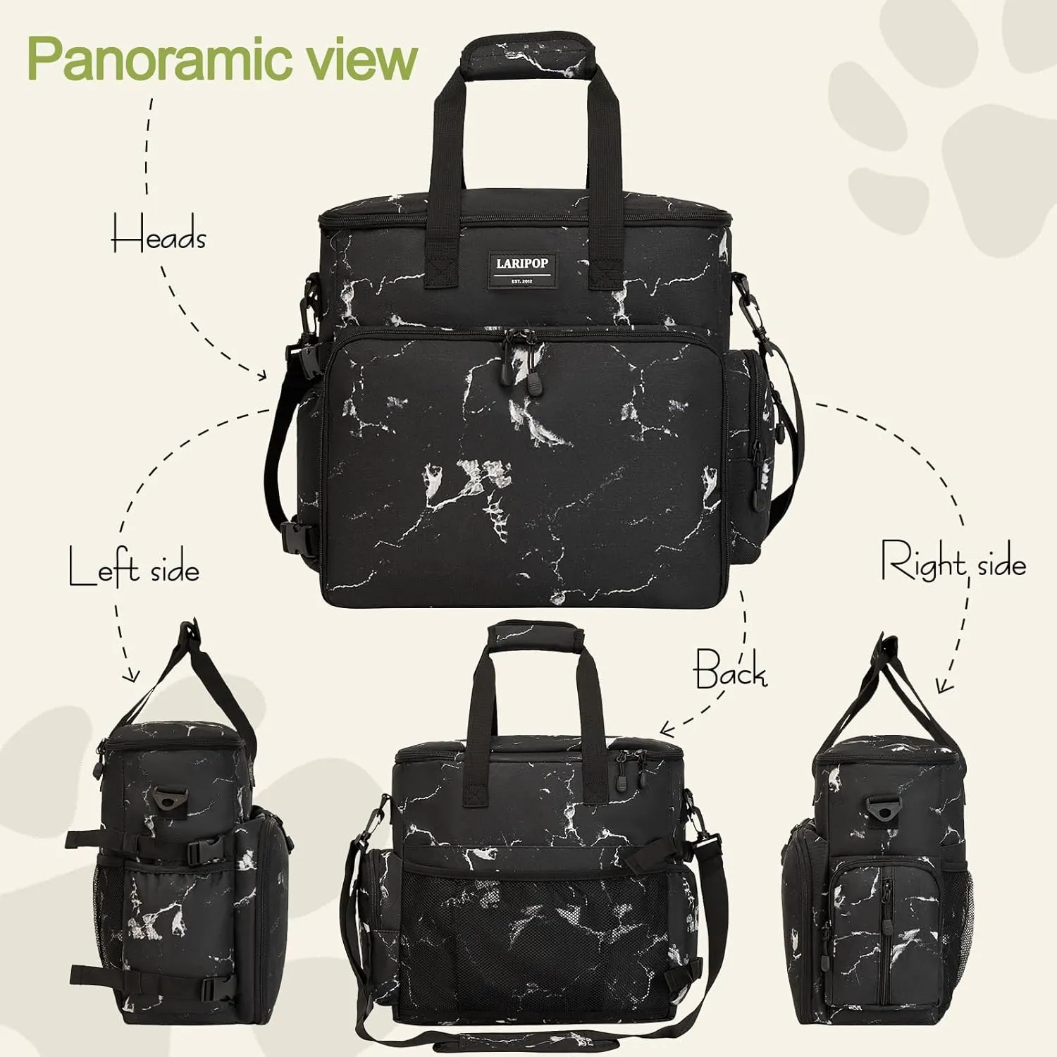 Dog Travel Bag,Weekend Pet Travel bag Set for Dog and Cat,Airline Approved Tote Multi-Function Dog Bags for Traveling,Include 2 Collapsible Bowls,2 Food Storage Containers,1 Feeding Mat,Marble